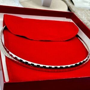 Vintage Kenneth Jay Lane Rhodium-Plated Omega Necklace with Original Box & Pouch